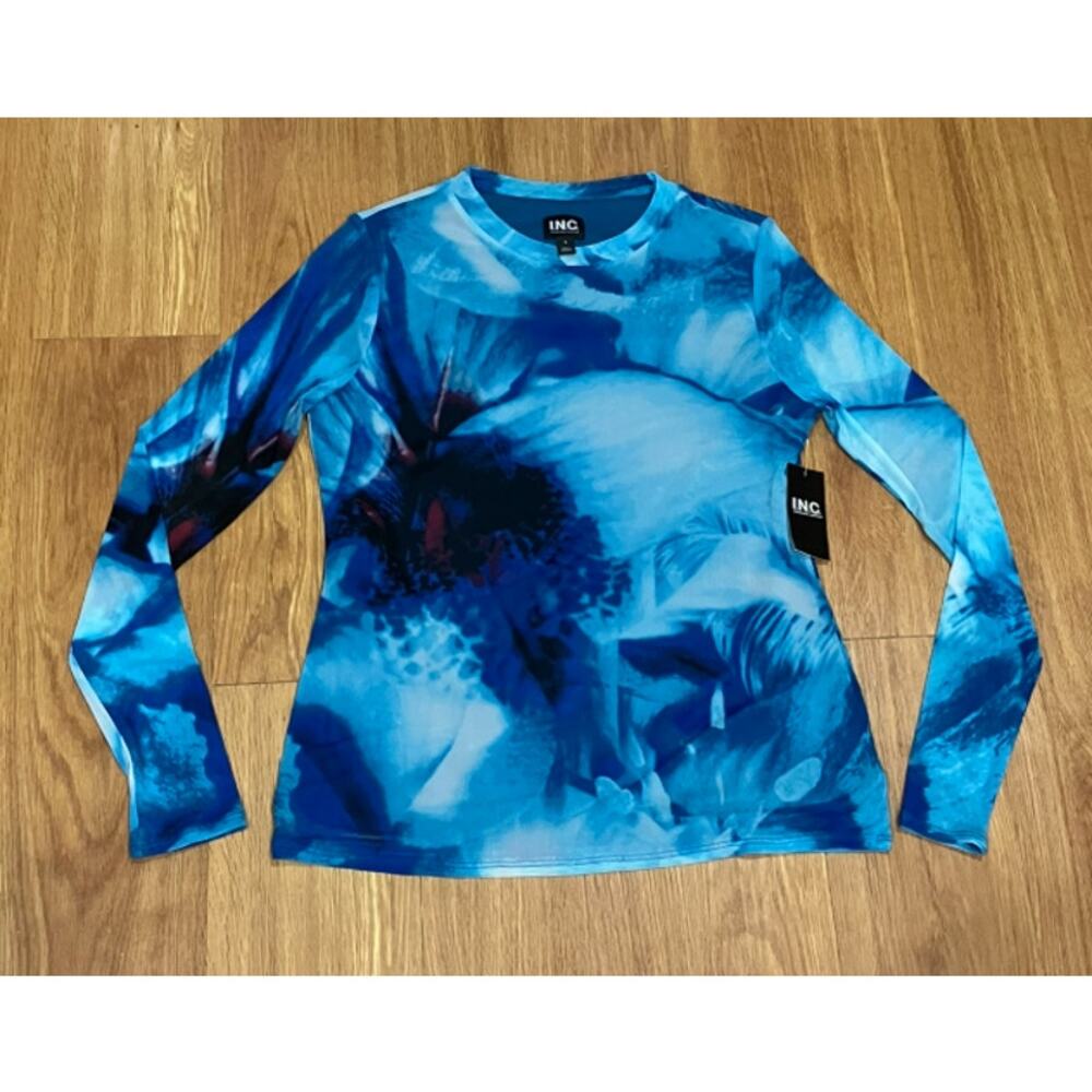 I.N.C.  Women's Printed  Mesh Long-Sleeve Top  Blake Combo S